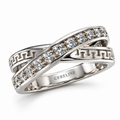 The Meander — Greek Key Crossover Moissanite Ring in Sterling Silver