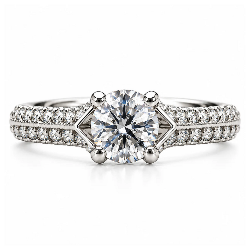 The Keystone — Geometric Solitaire Moissanite Ring in Sterling Silver
