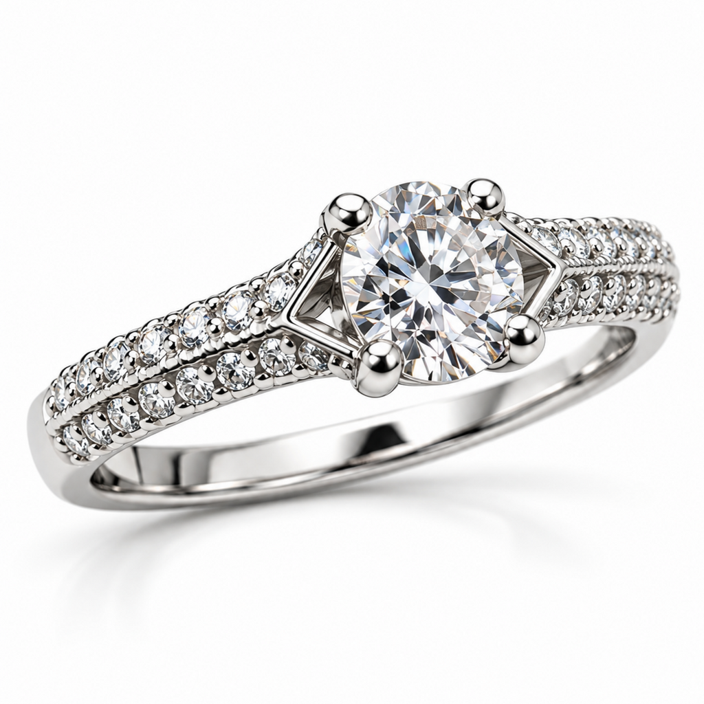 The Keystone — Geometric Solitaire Moissanite Ring in Sterling Silver